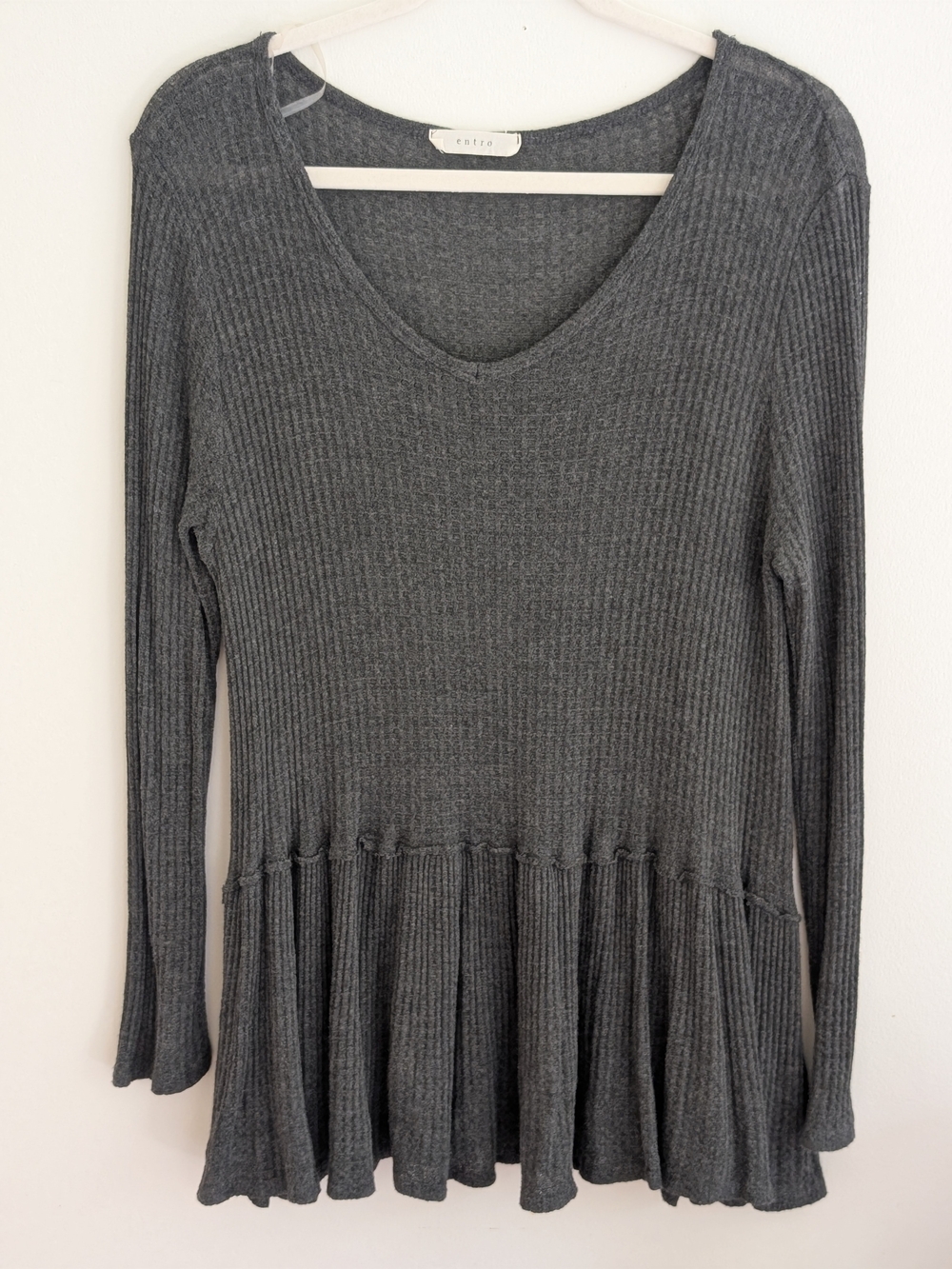 entro Charcoal Ribbed V-Neck Peplum Tunic